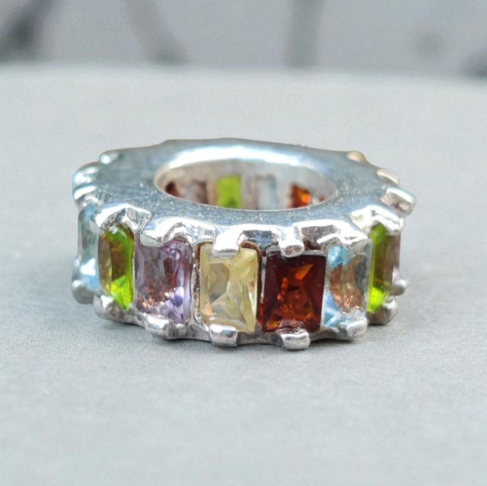 Vintage 1990s Sterling Silver Gemstone Bead Charm